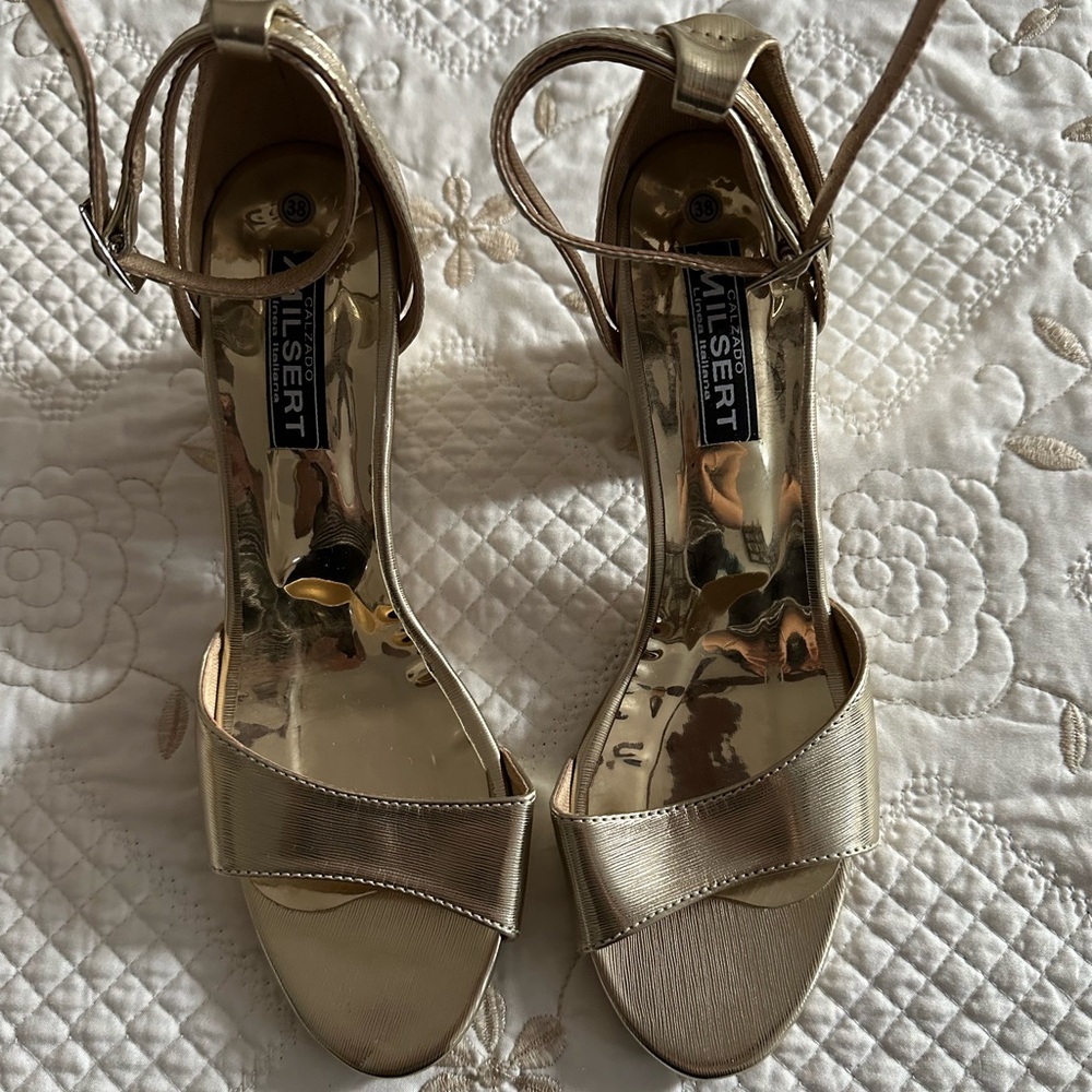 Elegant Gold Block Heel Sandals by
